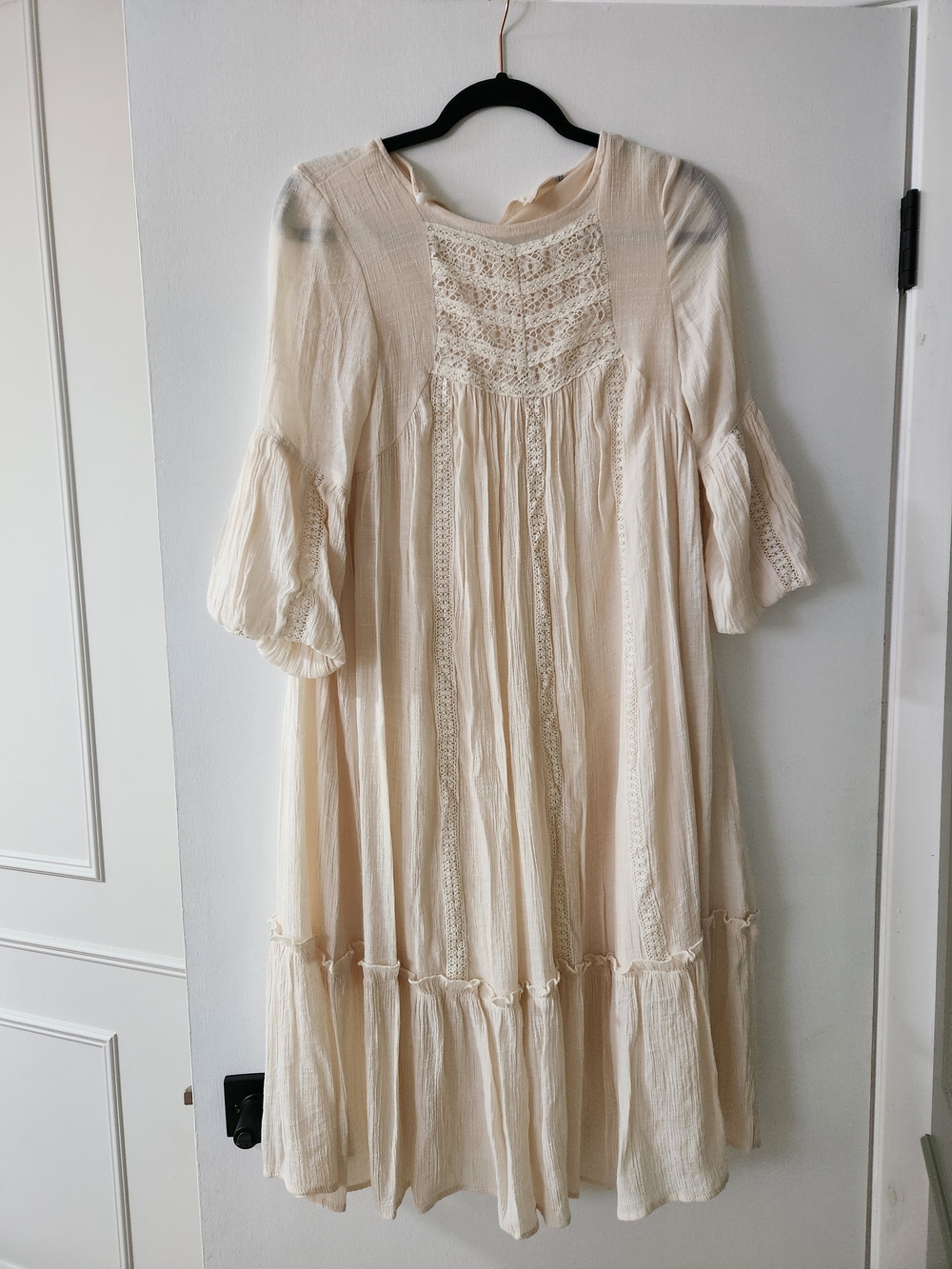 Boho Lace-Trim Cream Women’s Midi Dress